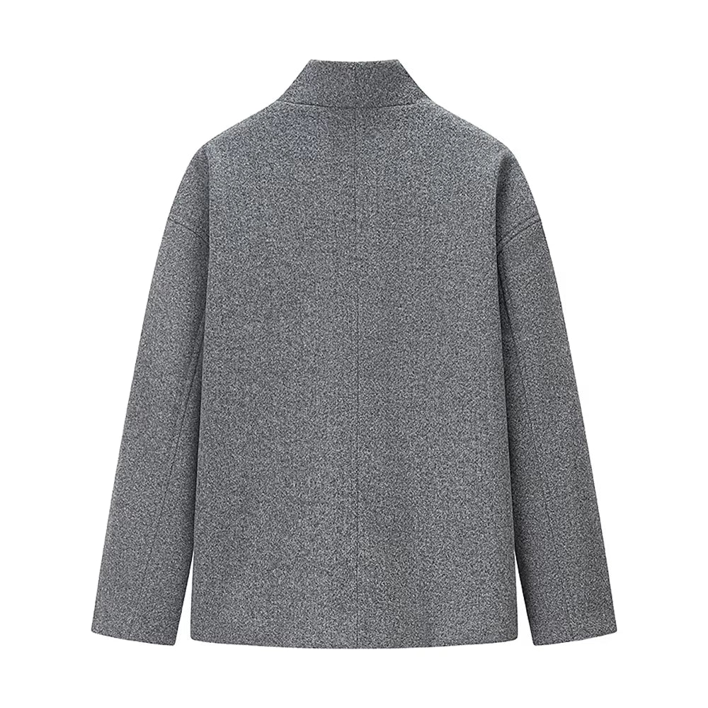 Lorayne – szara kurtka oversize z guzikami / Grijs – nowoczesna i neutralna.