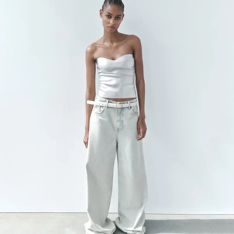 Shimmer Top – srebrny / zilver – styl minimalistyczny