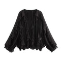 Riva Ruffle Blouse – czarna / zwart – klasyczna elegancja z dekoltem V