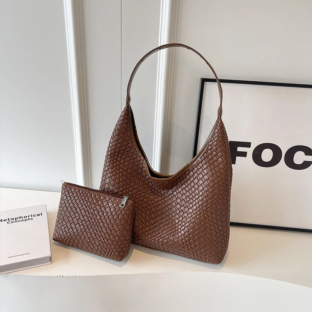 Livia Woven Tote shopperka z kosmetyczką – brązowa 