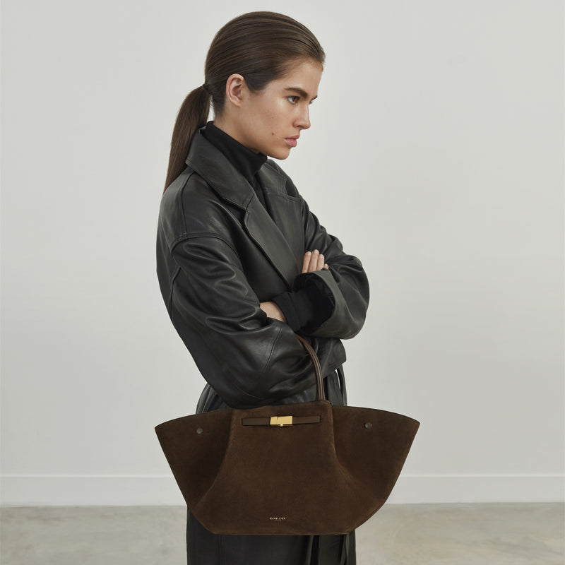 Firenze Suede Tote – ciemnobrązowa torba zamszowa